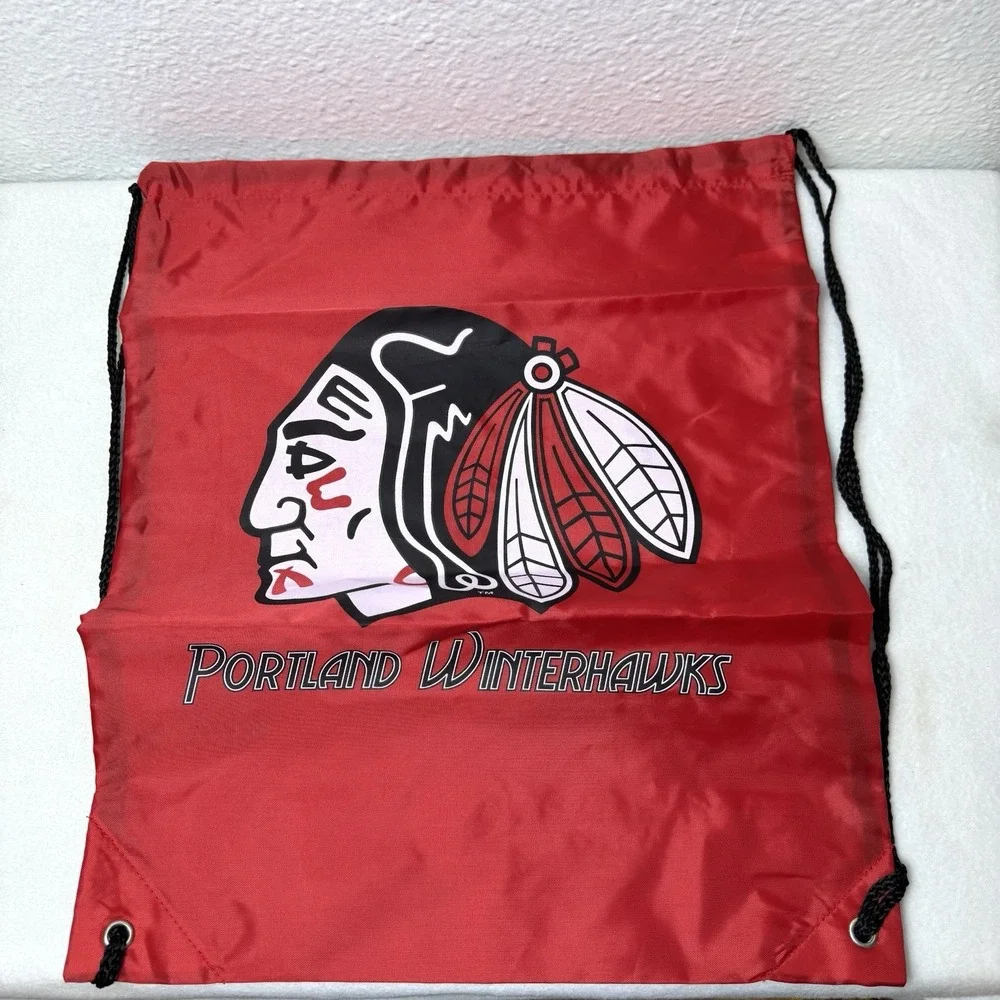 New Portland Winterhawks Cinch Drawstring Bag Backpack Red Lightweight Hockey